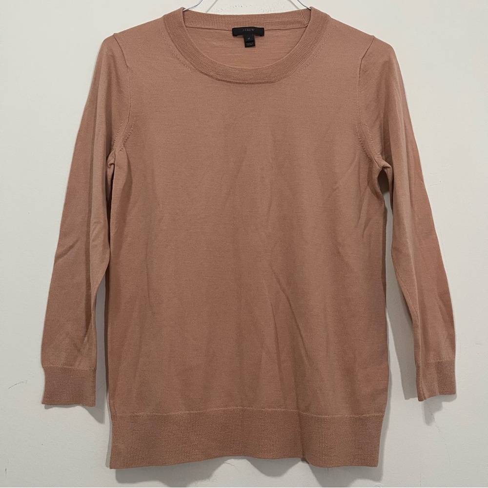 J Crew Womens 100% Merino Wool Sweater Dusty Pink Crewneck Size M Quiet Luxury
